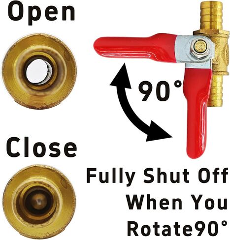 4Pcs Brass Ball Valve Shut Off Switch Set, 3/8" Hose Barb to 3/8" Hose Barb Mini Ball Valve with 180° Handle for Water Oil Fuel Line Control (Yellow) in Saudi Arabia