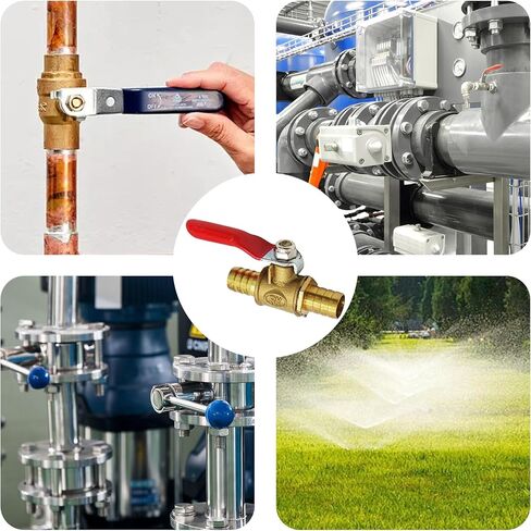 4Pcs Brass Ball Valve Shut Off Switch Set, 3/8" Hose Barb to 3/8" Hose Barb Mini Ball Valve with 180° Handle for Water Oil Fuel Line Control (Yellow) in Saudi Arabia