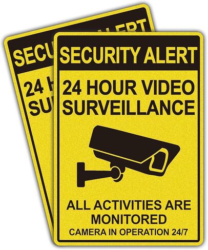 Security Signs Video Surveillance Sign, 2 Pack 10x7 Inch Non Metal Vinyl Stickers, 24 Hour Security Camera Signs Stickers for Home Business, Soslina Durable Waterproof No Trespassing Private Property Warning Decal in Saudi Arabia
