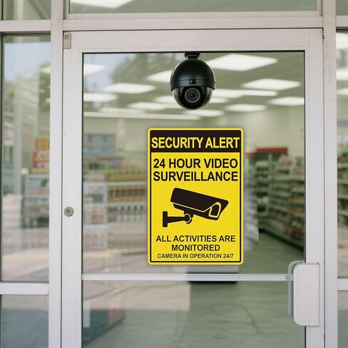 Security Signs Video Surveillance Sign, 2 Pack 10x7 Inch Non Metal Vinyl Stickers, 24 Hour Security Camera Signs Stickers for Home Business, Soslina Durable Waterproof No Trespassing Private Property Warning Decal in Saudi Arabia
