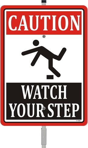 Caution Watch Your Step Sign 10" x 7" With 28" Long Metal Stakes Stairs Safety Notice Caution Warning With Stand Aluminum Outdoor Use Yard Business in Saudi Arabia