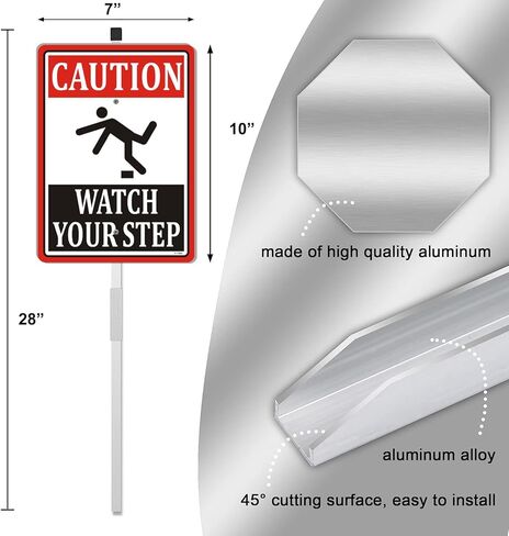 Caution Watch Your Step Sign 10" x 7" With 28" Long Metal Stakes Stairs Safety Notice Caution Warning With Stand Aluminum Outdoor Use Yard Business in Saudi Arabia