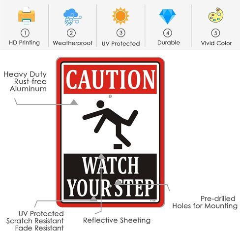 Caution Watch Your Step Sign 10" x 7" With 28" Long Metal Stakes Stairs Safety Notice Caution Warning With Stand Aluminum Outdoor Use Yard Business in Saudi Arabia