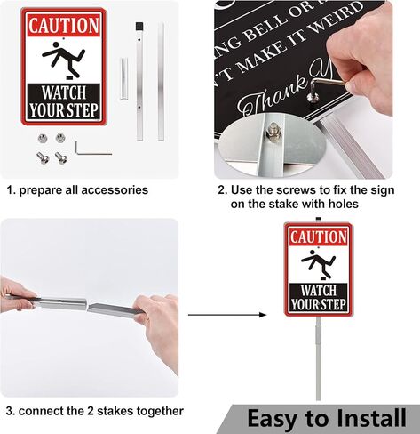 Caution Watch Your Step Sign 10" x 7" With 28" Long Metal Stakes Stairs Safety Notice Caution Warning With Stand Aluminum Outdoor Use Yard Business in Saudi Arabia