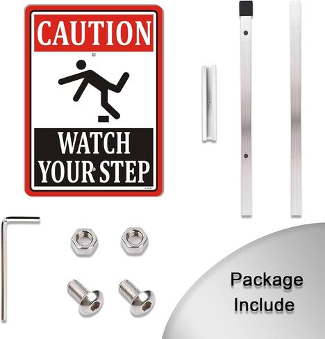 Caution Watch Your Step Sign 10" x 7" With 28" Long Metal Stakes Stairs Safety Notice Caution Warning With Stand Aluminum Outdoor Use Yard Business in Saudi Arabia