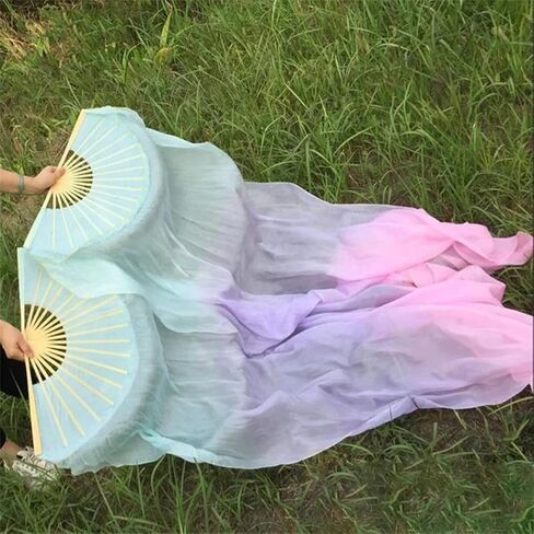 Silk Dance Fan 100% Silk Belly Dance Stage Performance Props Fans Hand-Dyed Multiple Colors Silk Veils in Kuwait