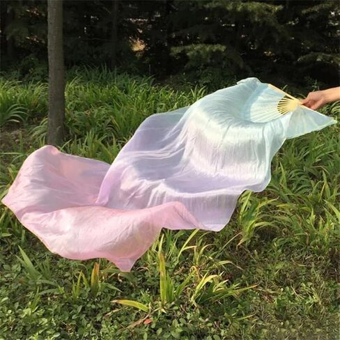 Silk Dance Fan 100% Silk Belly Dance Stage Performance Props Fans Hand-Dyed Multiple Colors Silk Veils in Kuwait