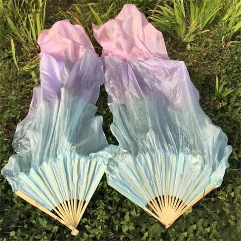 Silk Dance Fan 100% Silk Belly Dance Stage Performance Props Fans Hand-Dyed Multiple Colors Silk Veils in Kuwait