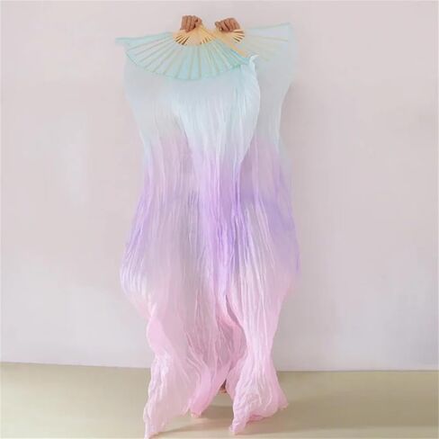 Silk Dance Fan 100% Silk Belly Dance Stage Performance Props Fans Hand-Dyed Multiple Colors Silk Veils in Kuwait