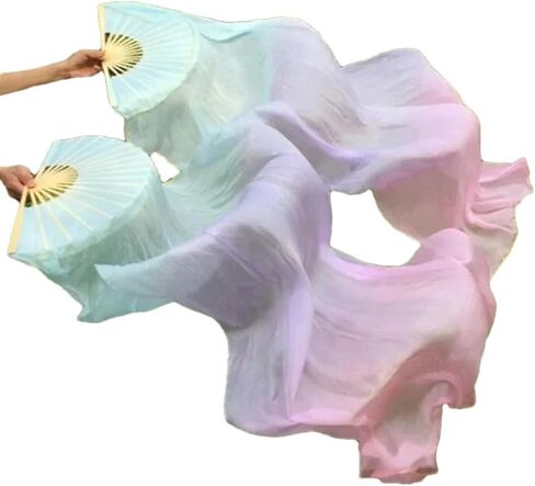 Silk Dance Fan 100% Silk Belly Dance Stage Performance Props Fans Hand-Dyed Multiple Colors Silk Veils in Kuwait