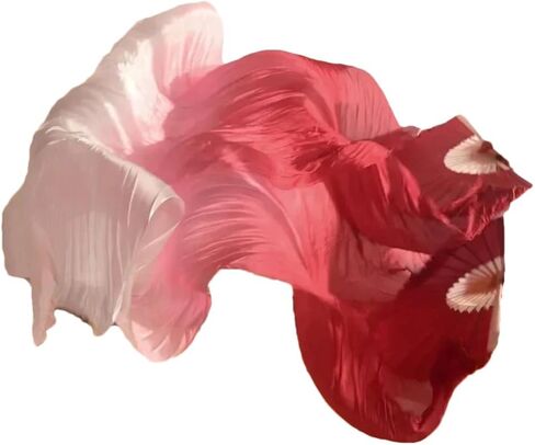 Silk Dance Fan 100% Silk Belly Dance Stage Performance Props Fans Hand-Dyed Multiple Colors Silk Veils in Kuwait
