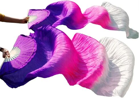 Silk Dance Fan 100% Silk Belly Dance Stage Performance Props Fans Hand-Dyed Multiple Colors Silk Veils in Kuwait