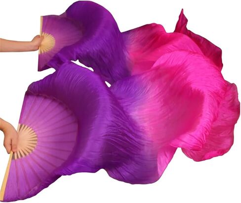 2Pcs Women 100% Silk Belly Dance Fan Veils of Belly Dance Fans Rainbow Color, Adult Classical Dance Auxiliary Tools in Saudi Arabia