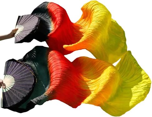 2Pcs Women 100% Silk Belly Dance Fan Veils of Belly Dance Fans Rainbow Color, Adult Classical Dance Auxiliary Tools in Saudi Arabia