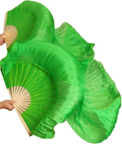 2Pcs Women 100% Silk Belly Dance Fan Veils of Belly Dance Fans Rainbow Color, Adult Classical Dance Auxiliary Tools in Saudi Arabia