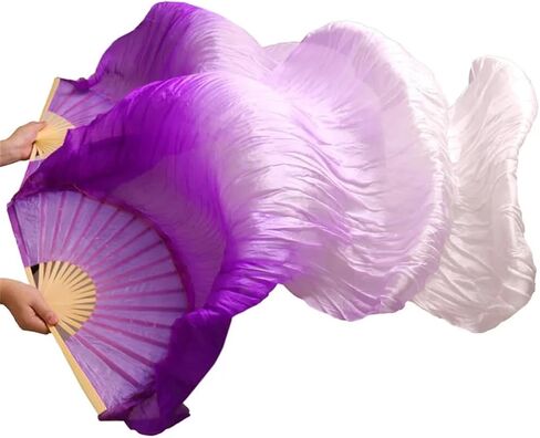 2Pcs Women 100% Silk Belly Dance Fan Veils of Belly Dance Fans Rainbow Color, Adult Classical Dance Auxiliary Tools in Saudi Arabia