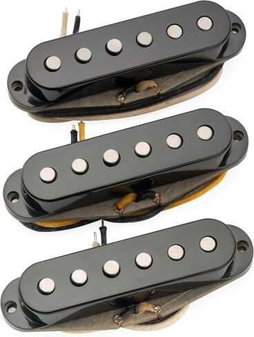 The Revival Pickups RPS6 Jimi Hendrix Vintage Style Alnico 5 مجموعة التقاطات الجسر الأوسط برقبة ملفوفة واحدة للجيتار الكهربائي على طراز Strat، أسود in Saudi Arabia