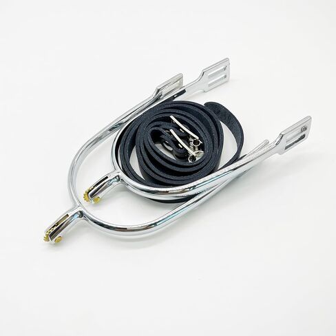 Men's English Brass Rowel Spurs Set - Zinc Alloy Chrome Plated Riding Spurs with 0.8 Inch Short Neck & Leather Straps for Equestrian, Trail Riding and Western Shows (3.9 Inch Arch, 4.8 oz) in Saudi Arabia
