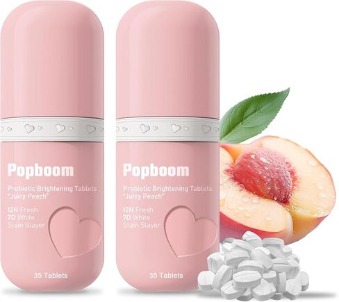 Popboom Probiotic Travel Size Mouthwash Tablets for On-The-Go Oral Care, Teeth Whitening Mouthwash Tablets for Fresh Breath, Instant Freshness for Date-Night (105 Tablets) (Coconut+Green Tea+Peach) in Saudi Arabia