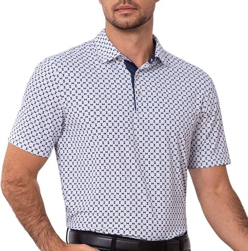Mens Golf Shirts Quick Dry Moisture Wicking Mesh Print Casual Short Sleeve Performance Athletic Stylish Men Polo Shirt in Saudi Arabia