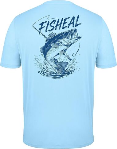 FISHEAL Men's UPF 50+ Sun Protection Shirts, Quick Dry Swim Fishing Graphic T-Shirt, Short Sleeve UV Beach Water Rash Guard in Saudi Arabia