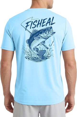 FISHEAL Men's UPF 50+ Sun Protection Shirts, Quick Dry Swim Fishing Graphic T-Shirt, Short Sleeve UV Beach Water Rash Guard in Saudi Arabia