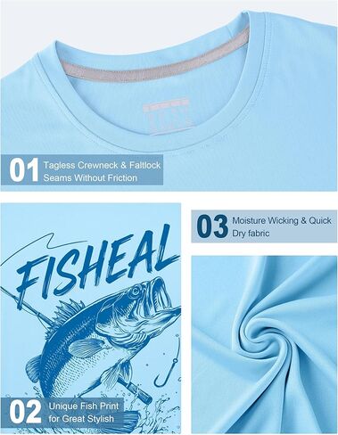FISHEAL Men's UPF 50+ Sun Protection Shirts, Quick Dry Swim Fishing Graphic T-Shirt, Short Sleeve UV Beach Water Rash Guard in Saudi Arabia