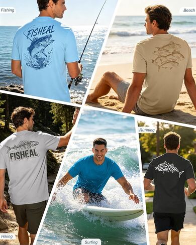 FISHEAL Men's UPF 50+ Sun Protection Shirts, Quick Dry Swim Fishing Graphic T-Shirt, Short Sleeve UV Beach Water Rash Guard in Saudi Arabia