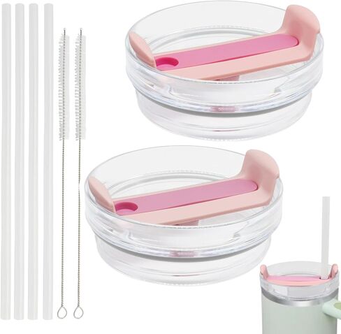 2 Pack Replacement Tumbler Lid 40 OZ, Compatible with Stanley Quencher 2.0 Travel Tumbler Stainless Steel Tumblers, with Straws and Cleaning Brush (Pink) in Saudi Arabia