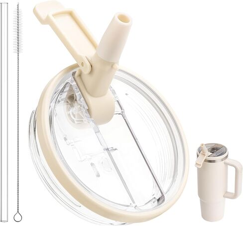30 oz Flip Straw Lid Replacement for Stanley Quencher H2.0 and ProTour Tumbler, Leak Proof Lid for 30 oz Stanley Cup, Spill Proof(Cream) in Saudi Arabia