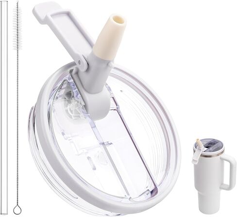 30 oz Flip Straw Lid Replacement for Stanley Quencher H2.0 and ProTour Tumbler, Leak Proof Lid for 30 oz Stanley Cup, Spill Proof(Cream) in Saudi Arabia