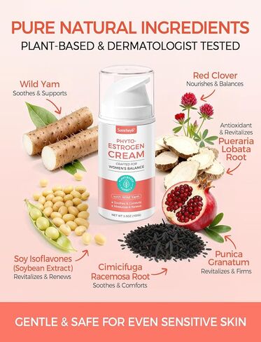 Estrogen Cream for Menopause Support - Soothing Phytoestrogen Cream with Wild Yam for Women - Natural Balancing Skin Moisturizer - hydrates, Firms & Revitalizes Dry, Aging Skin - 3.5 oz in Saudi Arabia