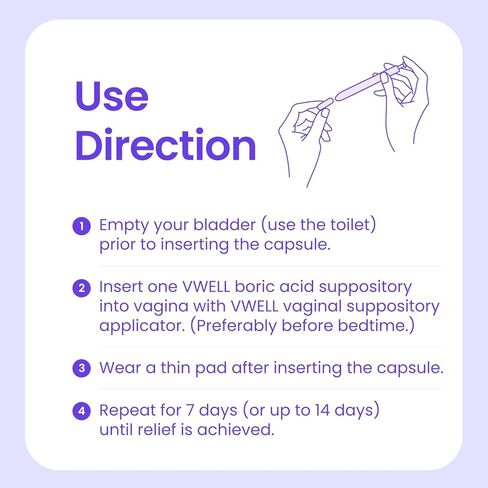 تحاميل حمض البوريك المهبلية من شركة VWELL، 600 ملجم مع حزمة أداة تطبيق MaxComfort - العناية الأنثوية - تهيج حرقان الحكة بسبب الرائحة - يوصي بها الأطباء للنساء (مقاس واحد، 20، عدد) in Kuwait