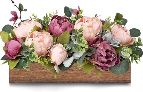 Flower Table Centerpieces for Wedding Pre-Made Artificial Peony Hydrangea Dining Table Decorations Wood Tray with Fake Flowers for Living Room Office Bar Kitchen Table(Pink) in Saudi Arabia