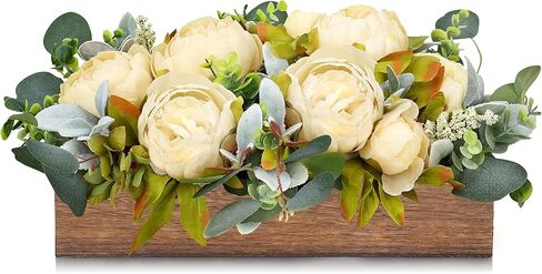 Flower Table Centerpieces for Wedding Pre-Made Artificial Peony Hydrangea Dining Table Decorations Wood Tray with Fake Flowers for Living Room Office Bar Kitchen Table(Pink) in Saudi Arabia