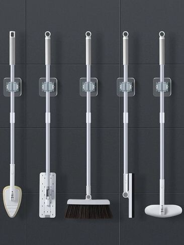 2pcs Wall Mounted Mop Holder, Simple Clear Plastic Punch-Free Bathroom Hook for Bathroom in Saudi Arabia