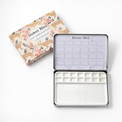 Bower Bird Travel Watercolor Palette,Portable Ceramic Palette 14 Well,Empty Paint Palette,Small Travel Metal Paint Boxwith Porcelain Palette in Saudi Arabia