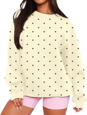 المرأة خمر البولكا نقطة الجرافيك المتضخم البلوز Y2k Crewneck كم طويل كنزة صوف قميص العصرية الخريف القمم in Saudi Arabia