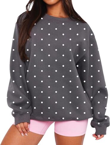 المرأة خمر البولكا نقطة الجرافيك المتضخم البلوز Y2k Crewneck كم طويل كنزة صوف قميص العصرية الخريف القمم in Kuwait
