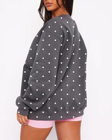 المرأة خمر البولكا نقطة الجرافيك المتضخم البلوز Y2k Crewneck كم طويل كنزة صوف قميص العصرية الخريف القمم in Kuwait