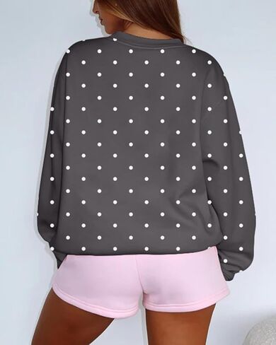المرأة خمر البولكا نقطة الجرافيك المتضخم البلوز Y2k Crewneck كم طويل كنزة صوف قميص العصرية الخريف القمم in Kuwait