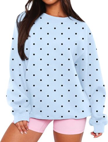 المرأة خمر البولكا نقطة الجرافيك المتضخم البلوز Y2k Crewneck كم طويل كنزة صوف قميص العصرية الخريف القمم in Kuwait