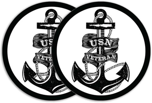VetFriends.com US Navy Veteran Pride Black and White Sticker Decal with Anchor Graphic Quantity of (2) in Saudi Arabia