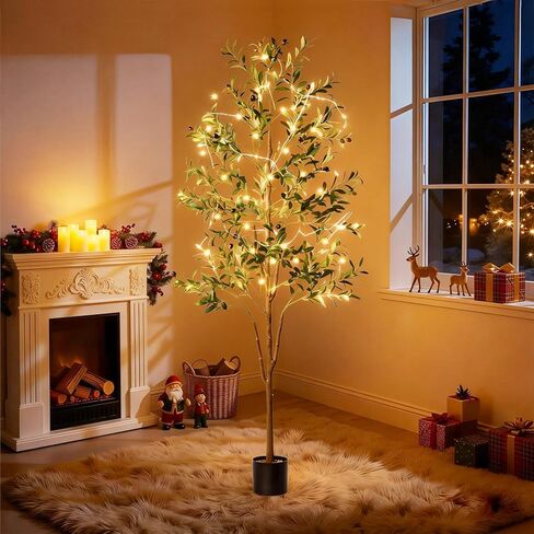 Olive Tree, 6FT Tall Faux Olive Tree with Moss and Planter, Olive Trees Artificial Indoor with Realistic Wood Trunk and Lifelike Fruits, Fake Olive Tree for Home Office Living Room Decor in Saudi Arabia