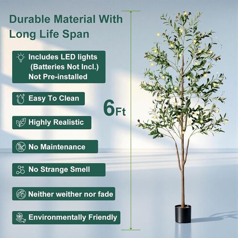 Olive Tree, 6FT Tall Faux Olive Tree with Moss and Planter, Olive Trees Artificial Indoor with Realistic Wood Trunk and Lifelike Fruits, Fake Olive Tree for Home Office Living Room Decor in Saudi Arabia