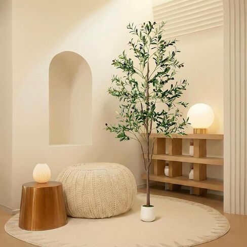 Olive Tree, 6FT Tall Faux Olive Tree with Moss and Planter, Olive Trees Artificial Indoor with Realistic Wood Trunk and Lifelike Fruits, Fake Olive Tree for Home Office Living Room Decor in Saudi Arabia