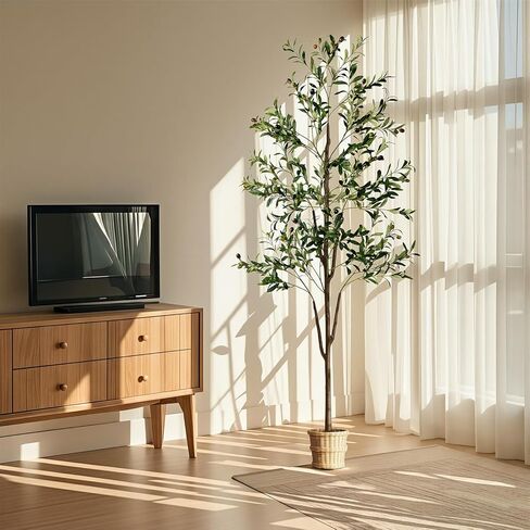 Olive Tree, 6FT Tall Faux Olive Tree with Moss and Planter, Olive Trees Artificial Indoor with Realistic Wood Trunk and Lifelike Fruits, Fake Olive Tree for Home Office Living Room Decor in Saudi Arabia