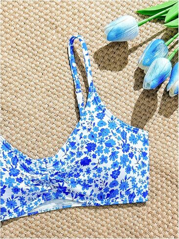 SHENHE Girl's Swimsuits Floral Print Ruched Spaghetti Strap Bikini Set 2 Piece Bathing Suits in Saudi Arabia