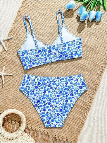 SHENHE Girl's Swimsuits Floral Print Ruched Spaghetti Strap Bikini Set 2 Piece Bathing Suits in Saudi Arabia