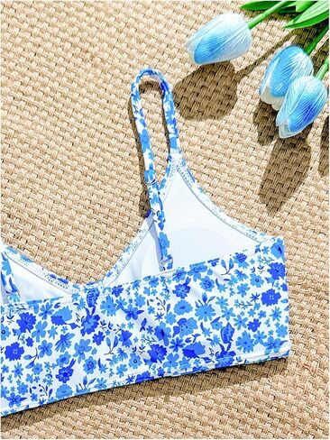 SHENHE Girl's Swimsuits Floral Print Ruched Spaghetti Strap Bikini Set 2 Piece Bathing Suits in Saudi Arabia